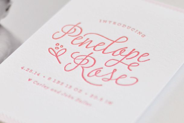 Penelope's Floral Letterpress Birth Announcements by Lauren Chism Fine Papers