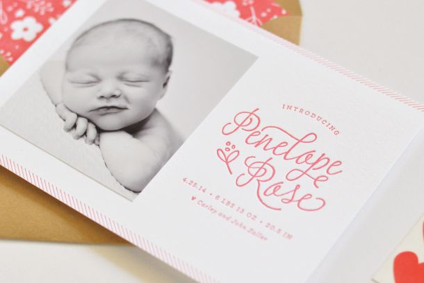 Penelope's Floral Letterpress Birth Announcements by Lauren Chism Fine Papers