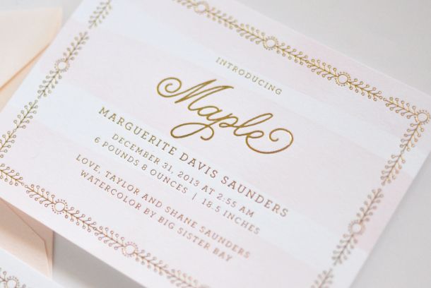 Watercolor Gold Foil Birth-Announcements by Lauren Chism