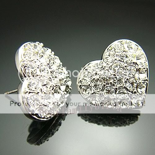 18k Gold Gp Swarovski crystal heart earrings studs E217  