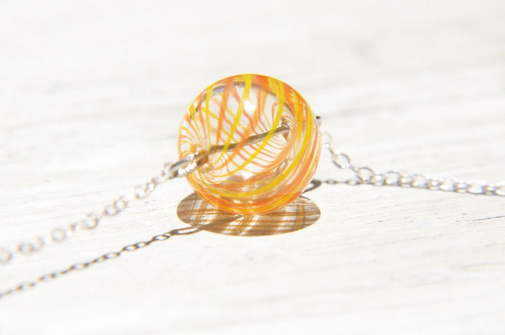 Valentine's Day Gift / Forest Series / French Stripe Mouth Blown Glass Necklace Short Chain Long Chain Clavicle Chain-Forest Leaf and Dragonfly - Long Necklaces - Glass Multicolor